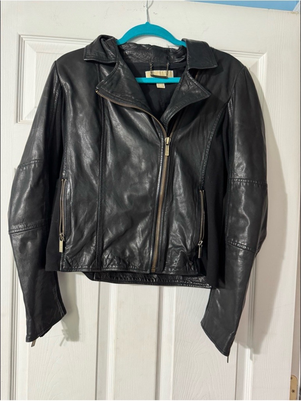 Michael Kors Black Leather Asymmetric Zip Moto Jacket